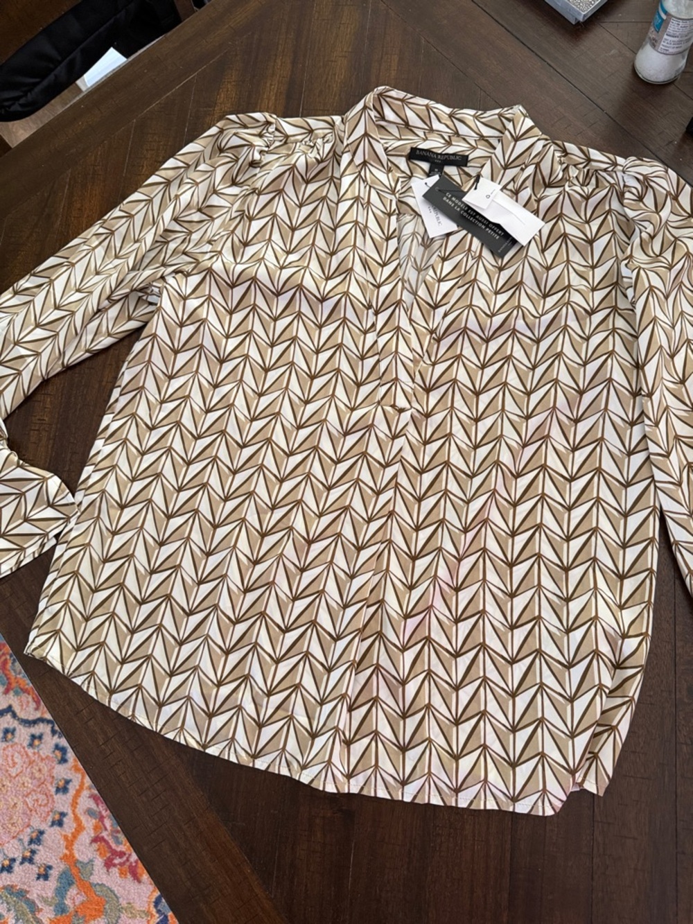 Banana Republic Geometric Print Button-Up Blouse in Cream and Brown